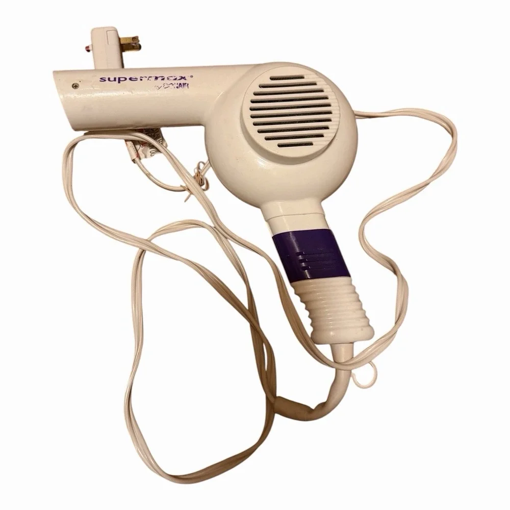 CLEAN, TESTED Supermax By Conair Purple White Hair Blow Dryer Long Cord!